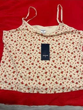 Parker Cream Ribbed Cami with Small Red Floral Print